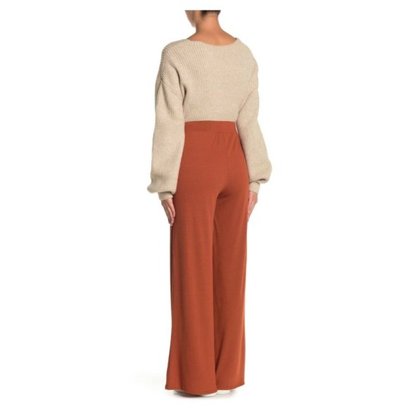 Velvet Torch Cognac Ribbed Wide Leg Palazzo Pants - Picture 3 of 7